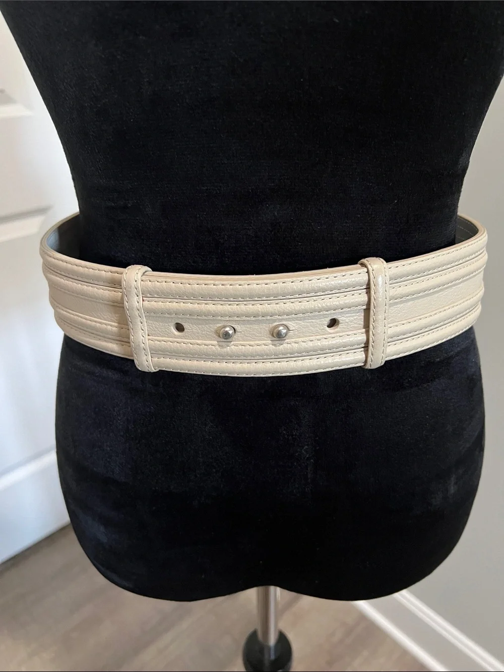 BCBGMaxAzria Cream Wide Waist Belt with Silver Buckle